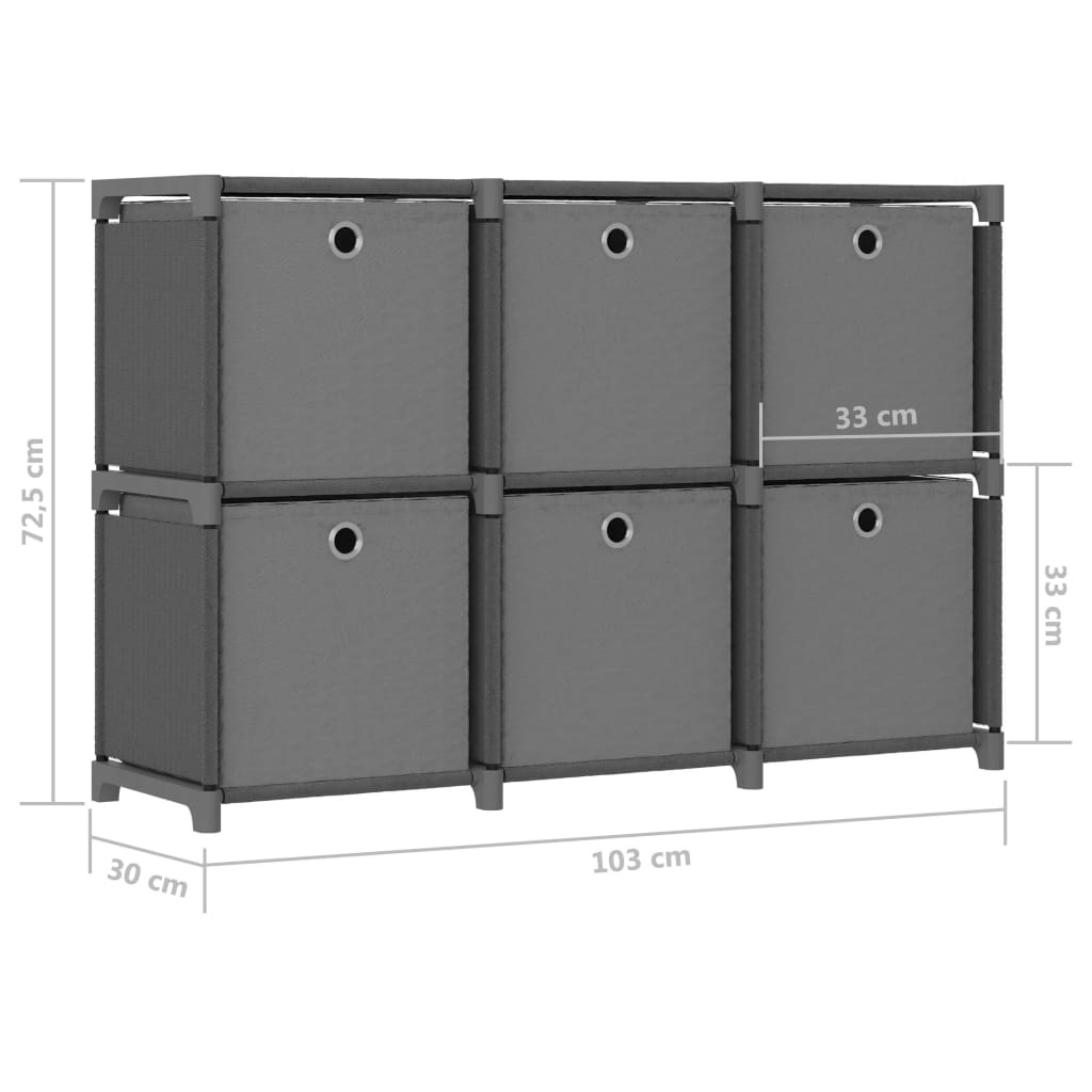 Étagère d'affichage 6 cubes et boîtes Gris 103x30x72,5 cm Tissu - XIOS