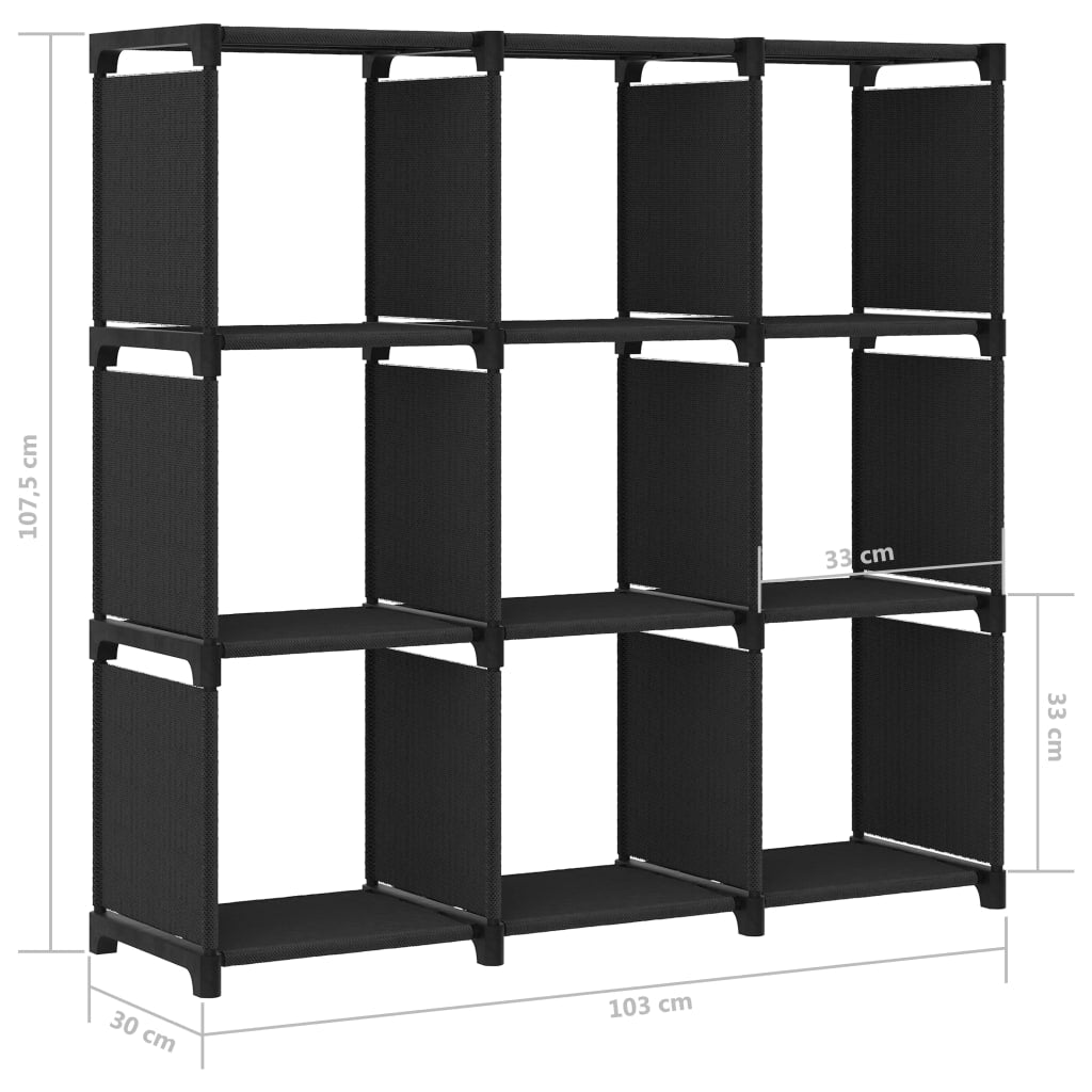 Étagère d'affichage 9 cubes Noir 103x30x107,5 cm Tissu - XIOS