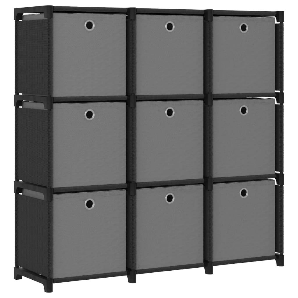 Étagère à 9 cubes avec boîtes Noir 103x30x107,5 cm Tissu - XIOS