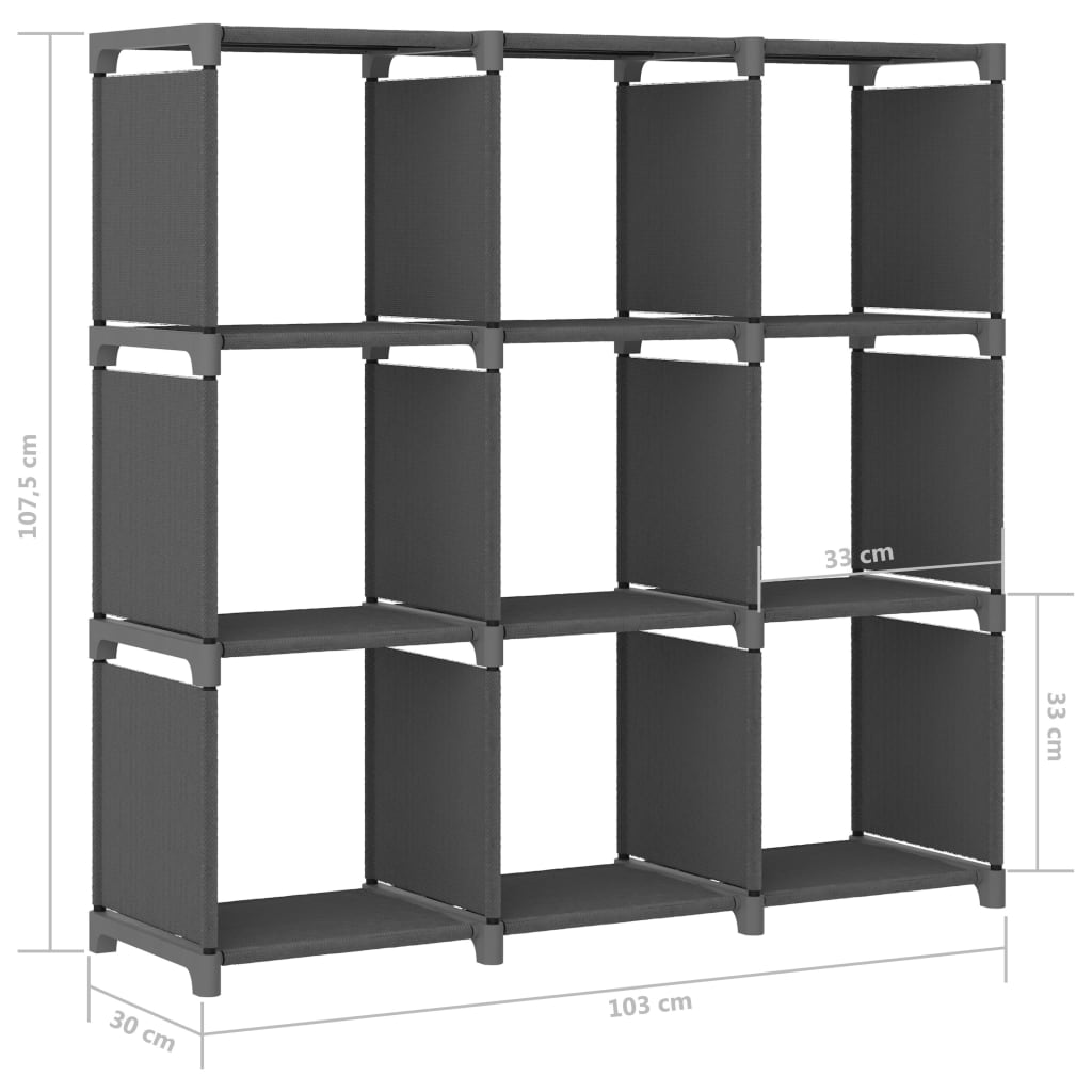 Étagère d'affichage 9 cubes Gris 103x30x107,5 cm Tissu - XIOS