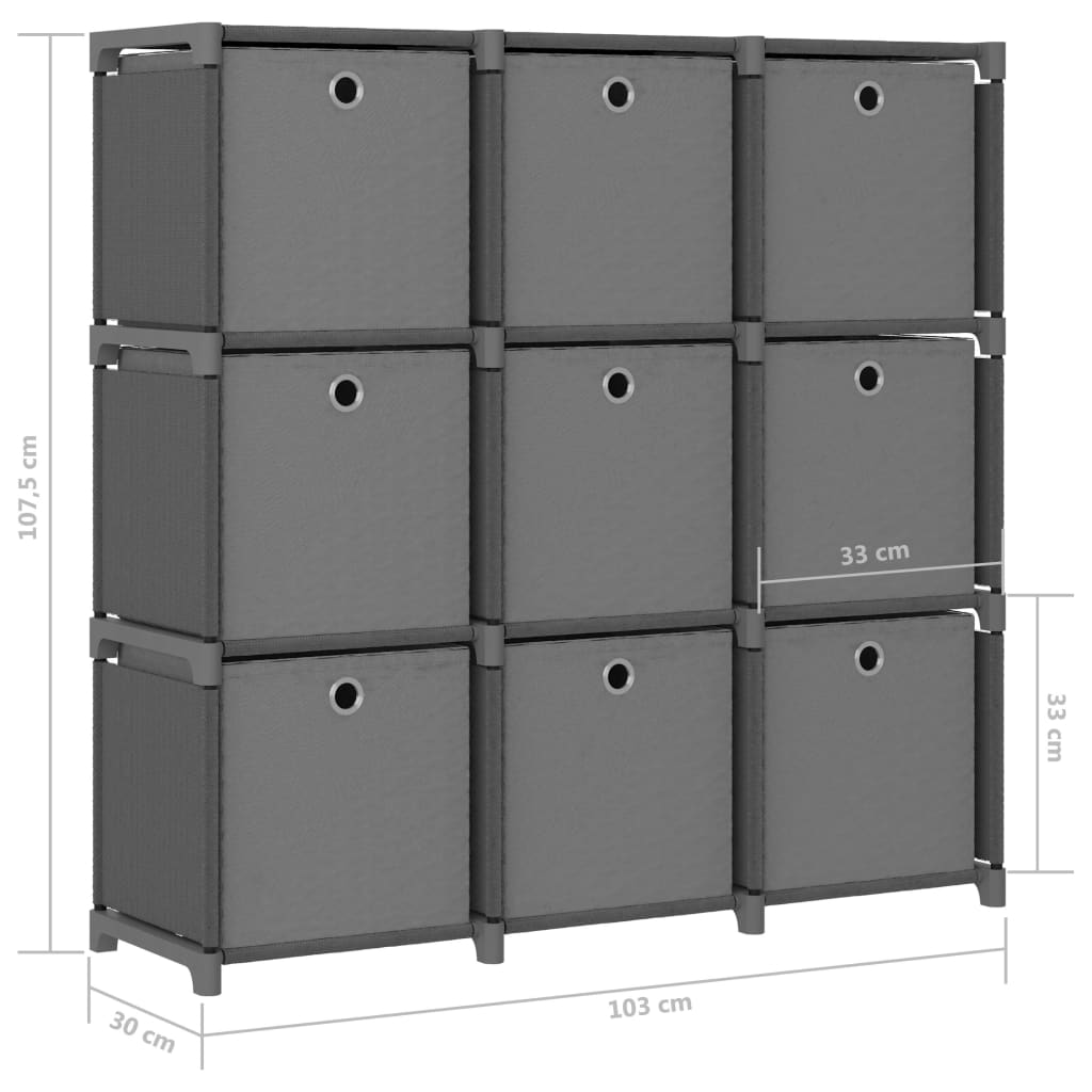 Étagère à 9 cubes avec boîtes Gris 103x30x107,5 cm Tissu - XIOS