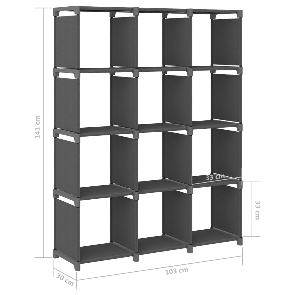 Étagère d'affichage 12 cubes Gris 103x30x141 cm Tissu - XIOS