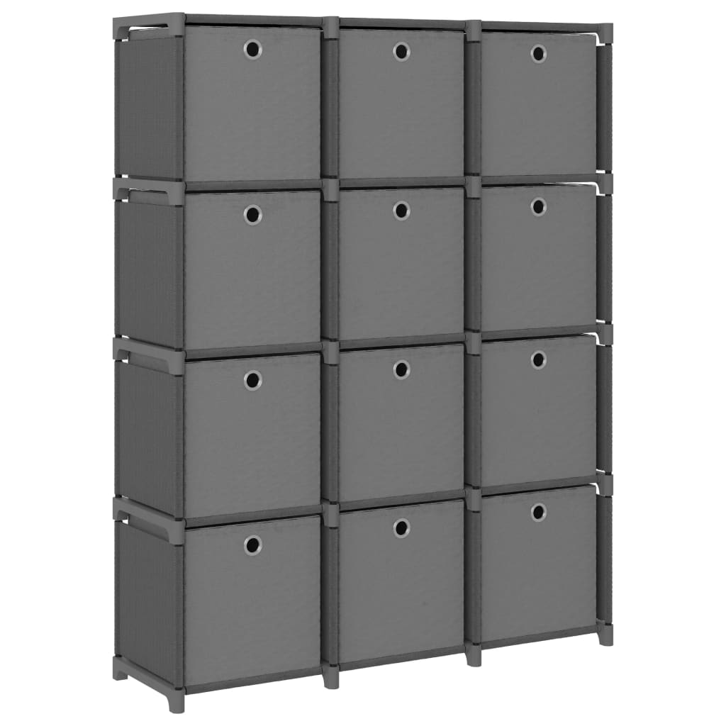 Étagère à 12 cubes avec boîtes Gris 103x30x141 cm Tissu Bibliothèques vidaXL