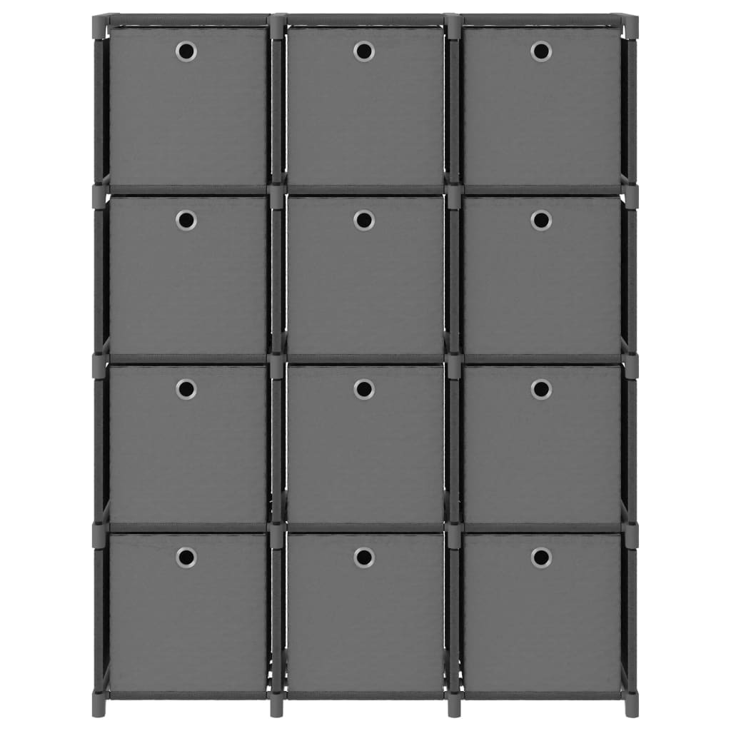 Étagère à 12 cubes avec boîtes Gris 103x30x141 cm Tissu Bibliothèques vidaXL
