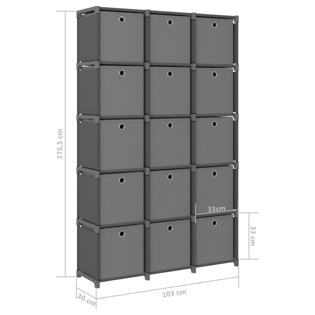 Étagère à 15 cubes avec boîtes Gris 103x30x175,5 cm Tissu - XIOS