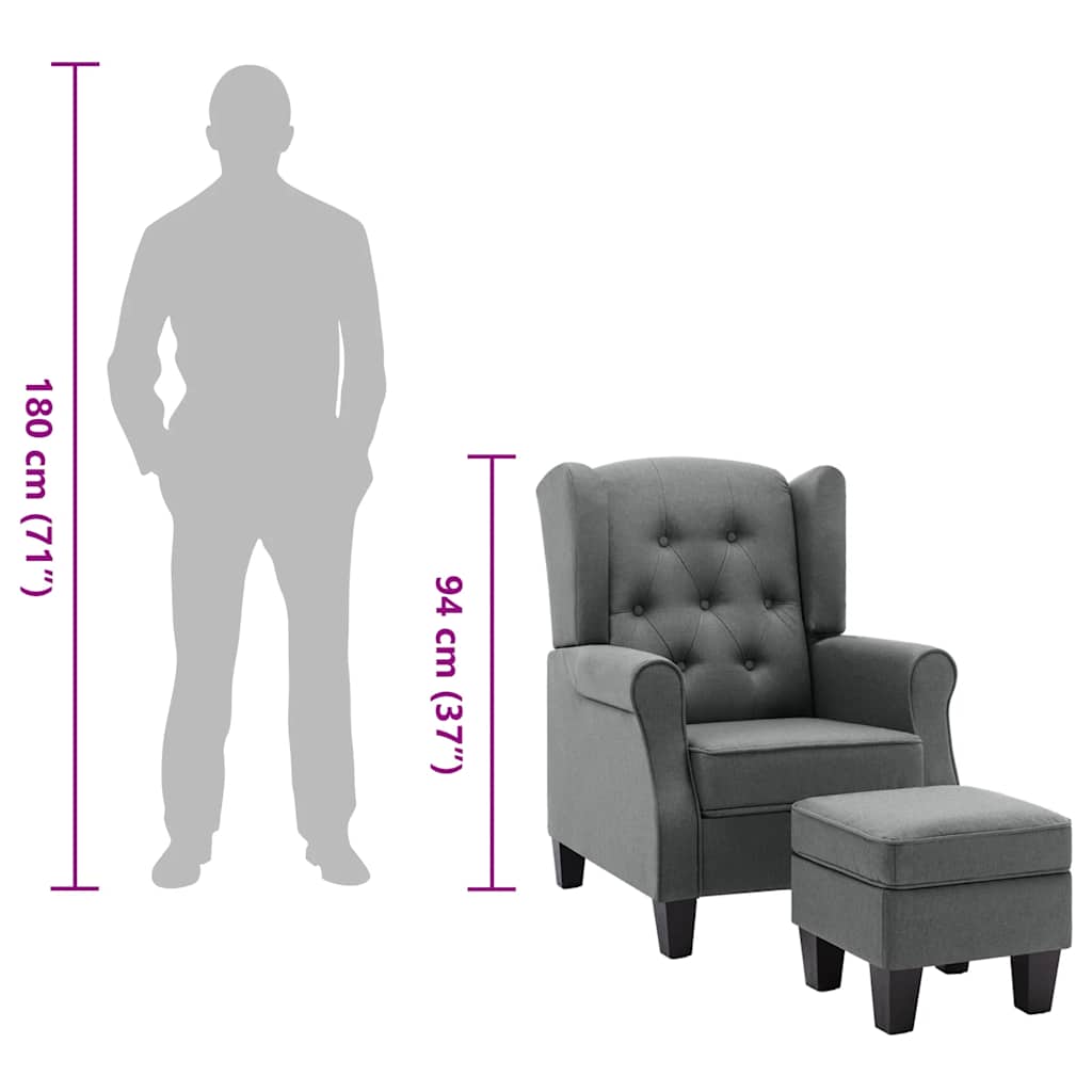 Fauteuil avec repose-pied Gris clair Tissu - XIOS