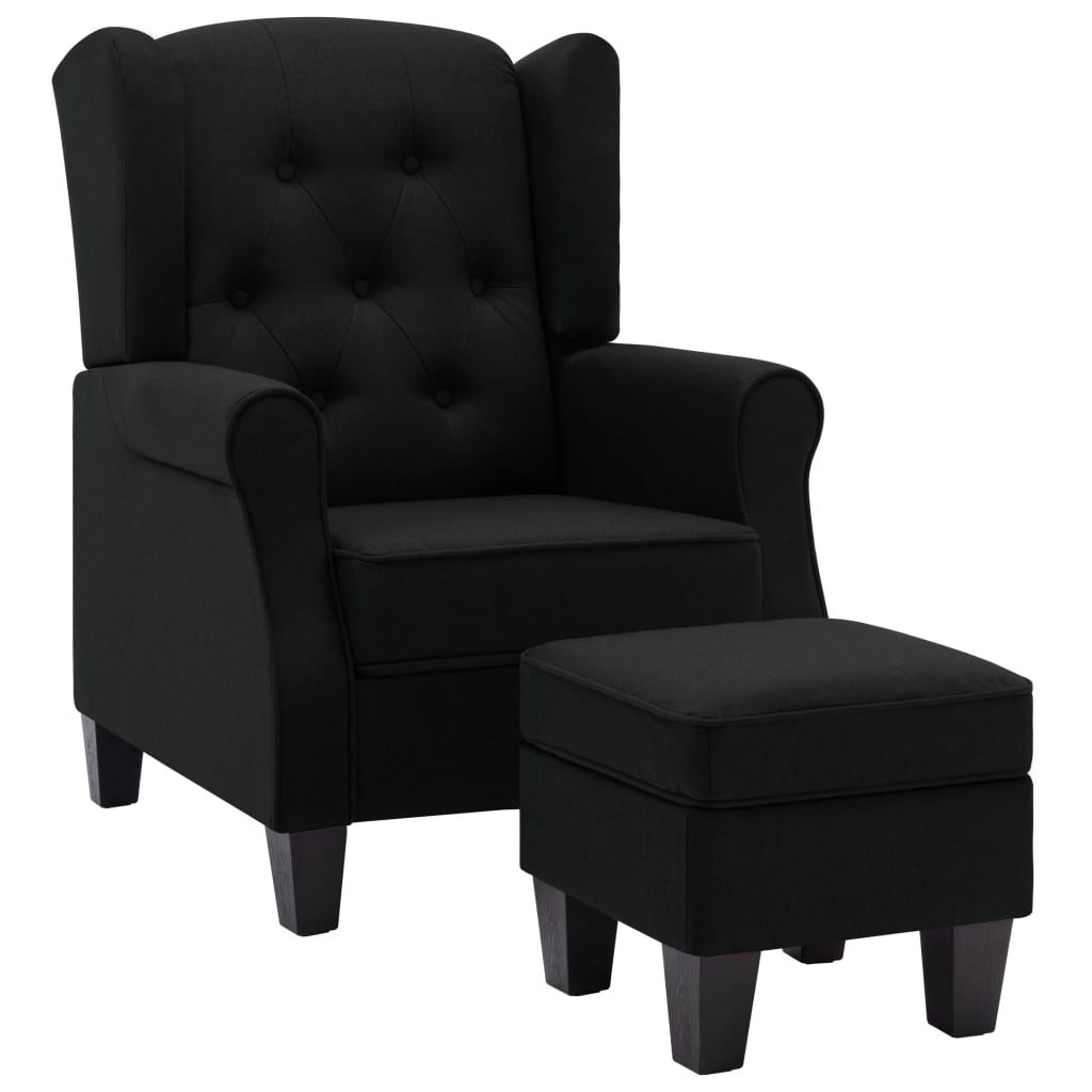 Fauteuil avec repose-pied Noir Tissu Fauteuils vidaXL   