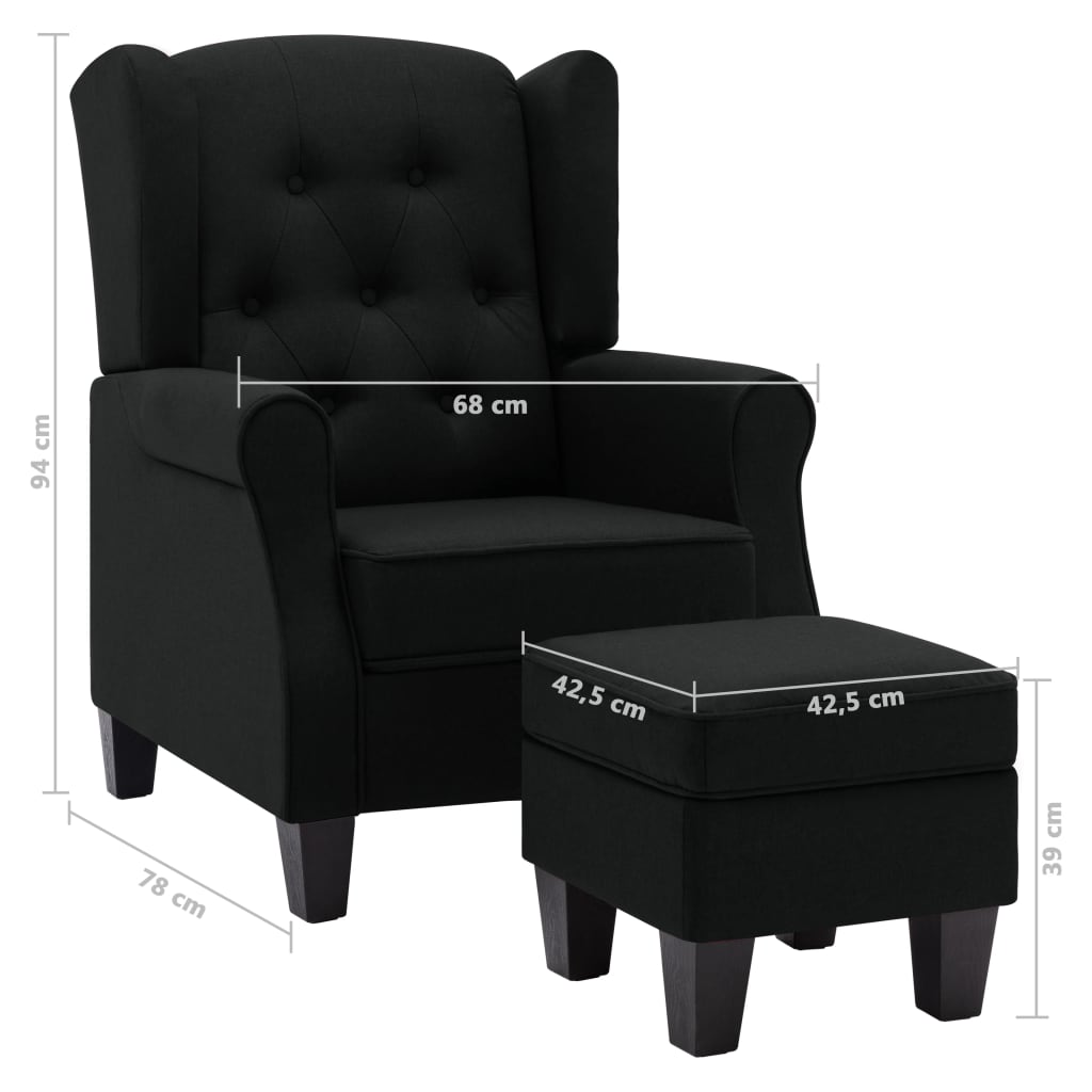 Fauteuil avec repose-pied Noir Tissu Fauteuils vidaXL   