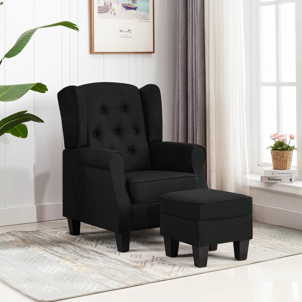 Fauteuil avec repose-pied Noir Tissu Fauteuils vidaXL   