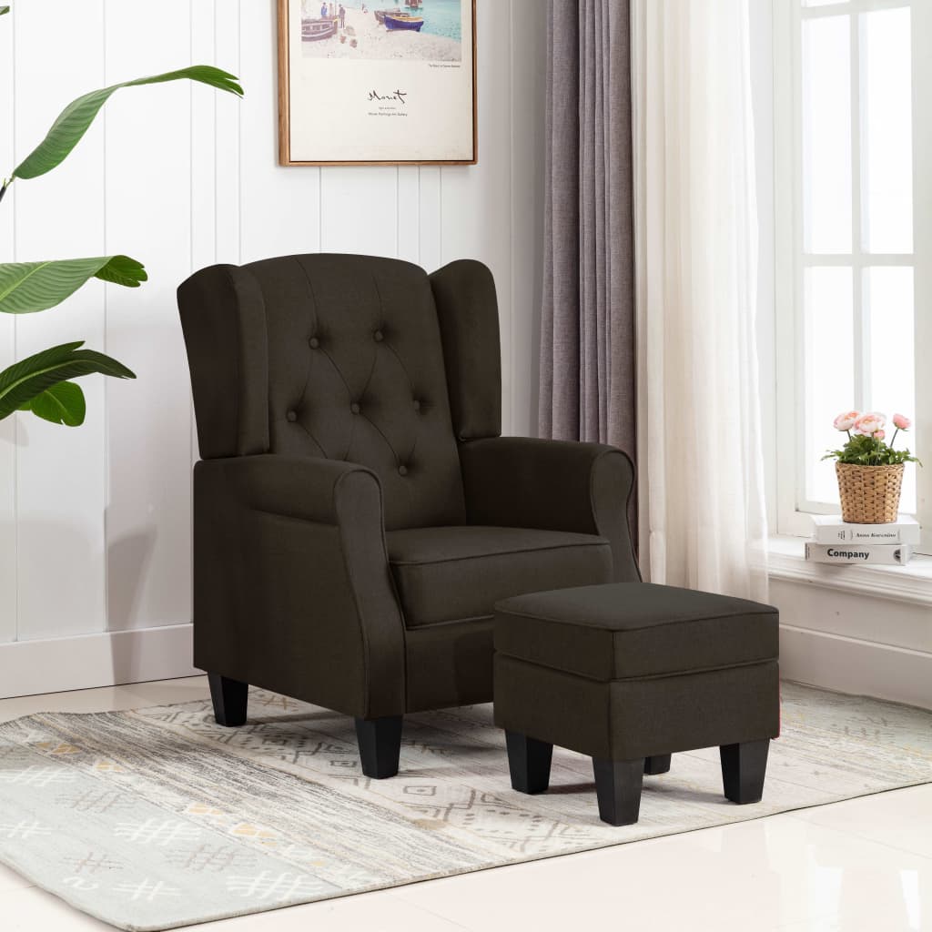 Fauteuil avec repose-pied Marron foncé Tissu - XIOS