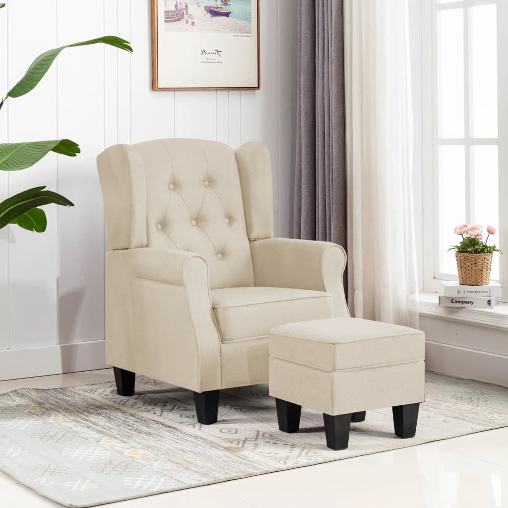 Fauteuil avec repose-pied Crème Tissu - XIOS