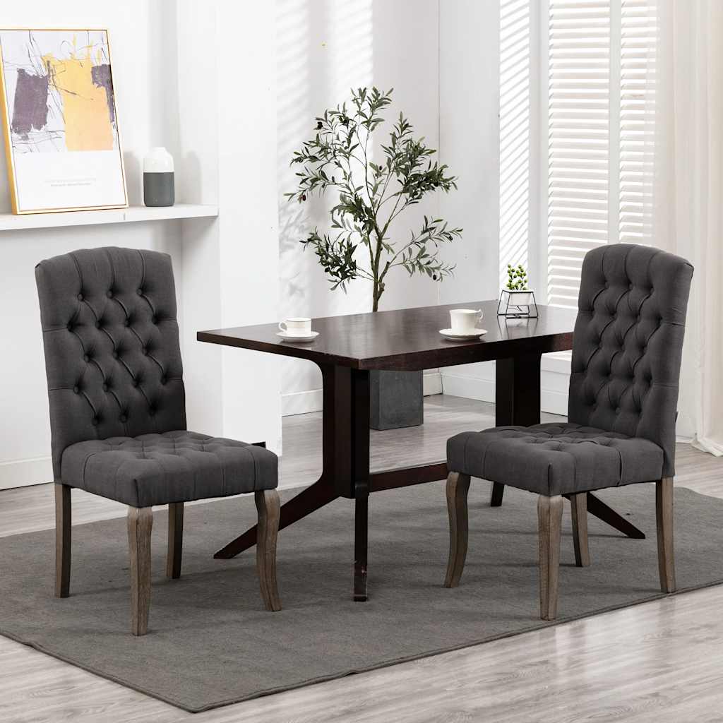 Chaises à manger lot de 2 gris tissu à l'aspect de lin