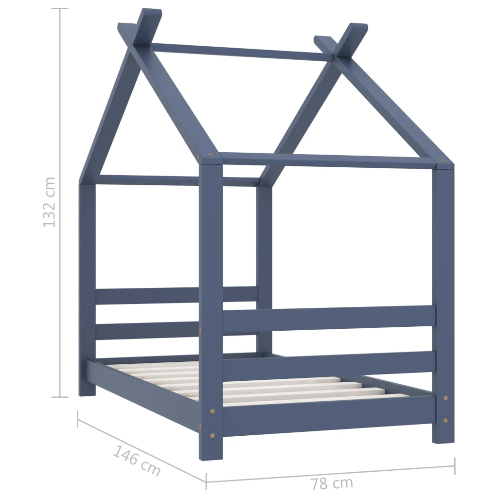 Cadre de lit d'enfant Gris Bois de pin massif 70x140 cm - XIOS