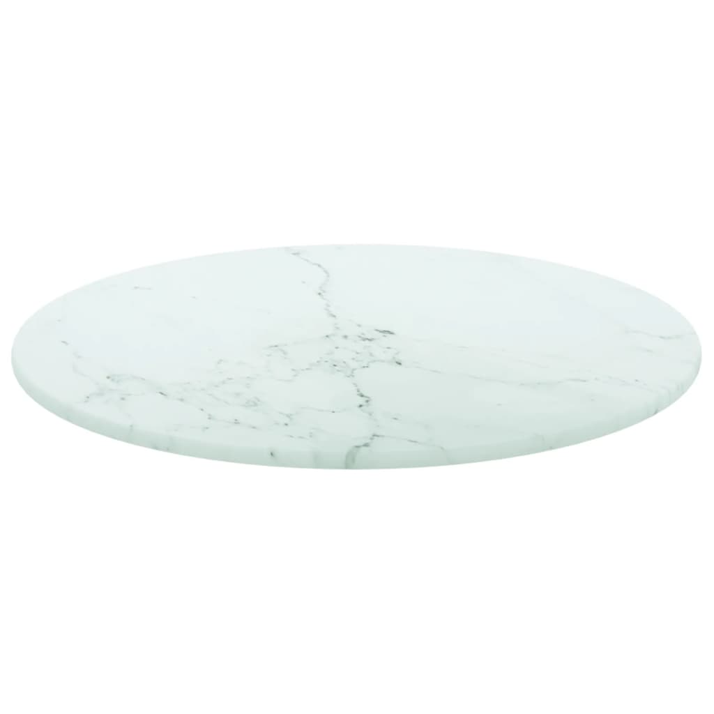Dessus de table blanc Ø30x0,8cm verre trempé avec design marbre - XIOS