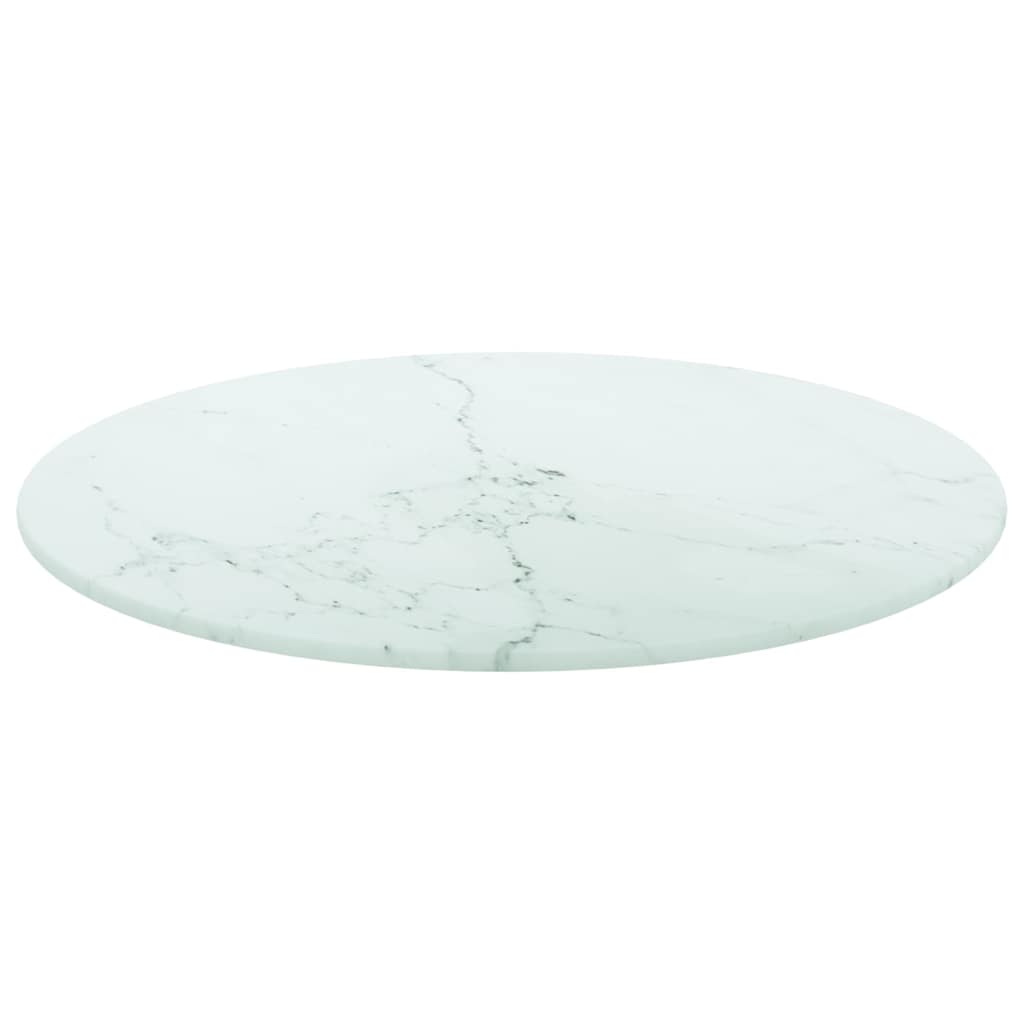 Dessus de table blanc Ø40x0,8cm verre trempé avec design marbre - XIOS