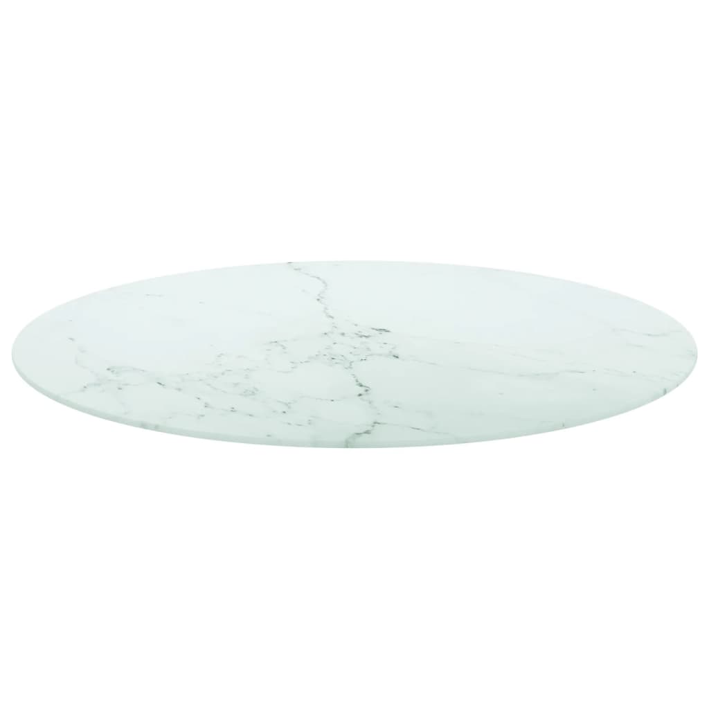 Dessus de table blanc Ø80x1 cm verre trempé avec design marbre - XIOS