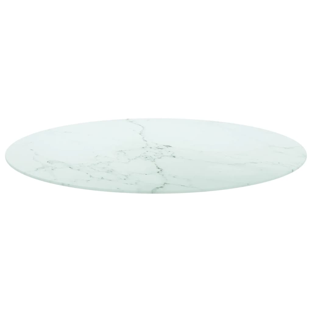 Dessus de table blanc Ø90x1 cm verre trempé avec design marbre - XIOS