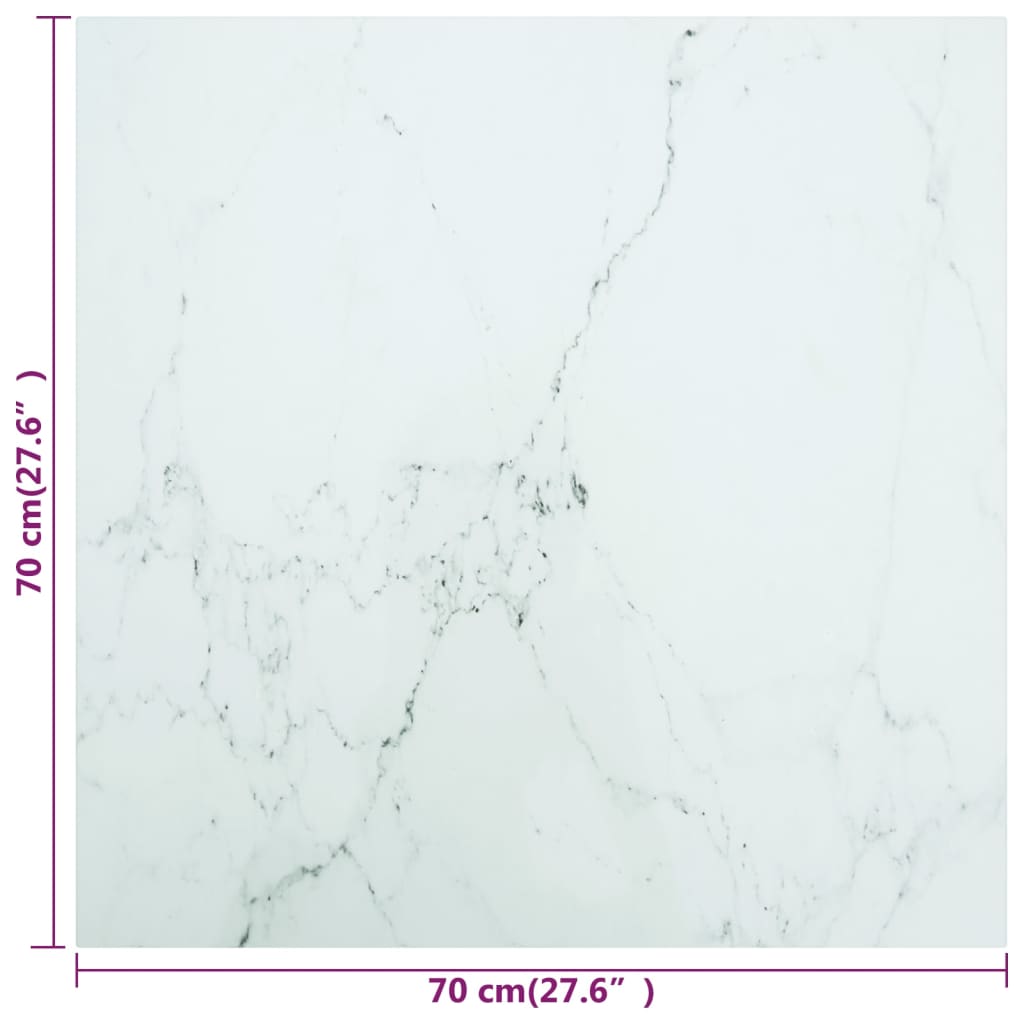 Dessus de table blanc 70x70 cm 6 mm verre trempé design marbre - XIOS
