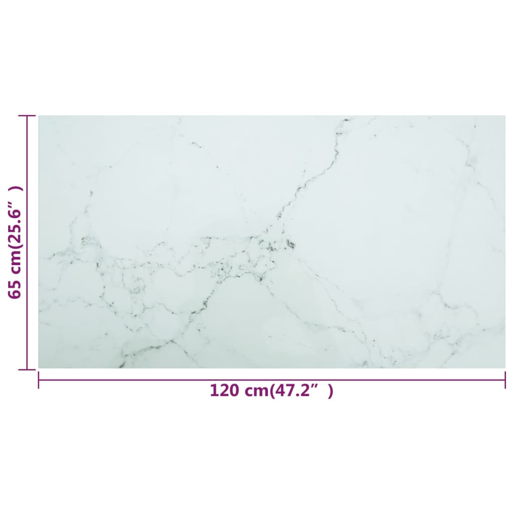 Dessus de table blanc 120x65 cm 8 mm verre trempé design marbre - XIOS