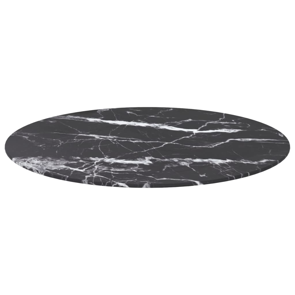 Dessus de table noir Ø70x0,8cm verre trempé avec design marbre - XIOS