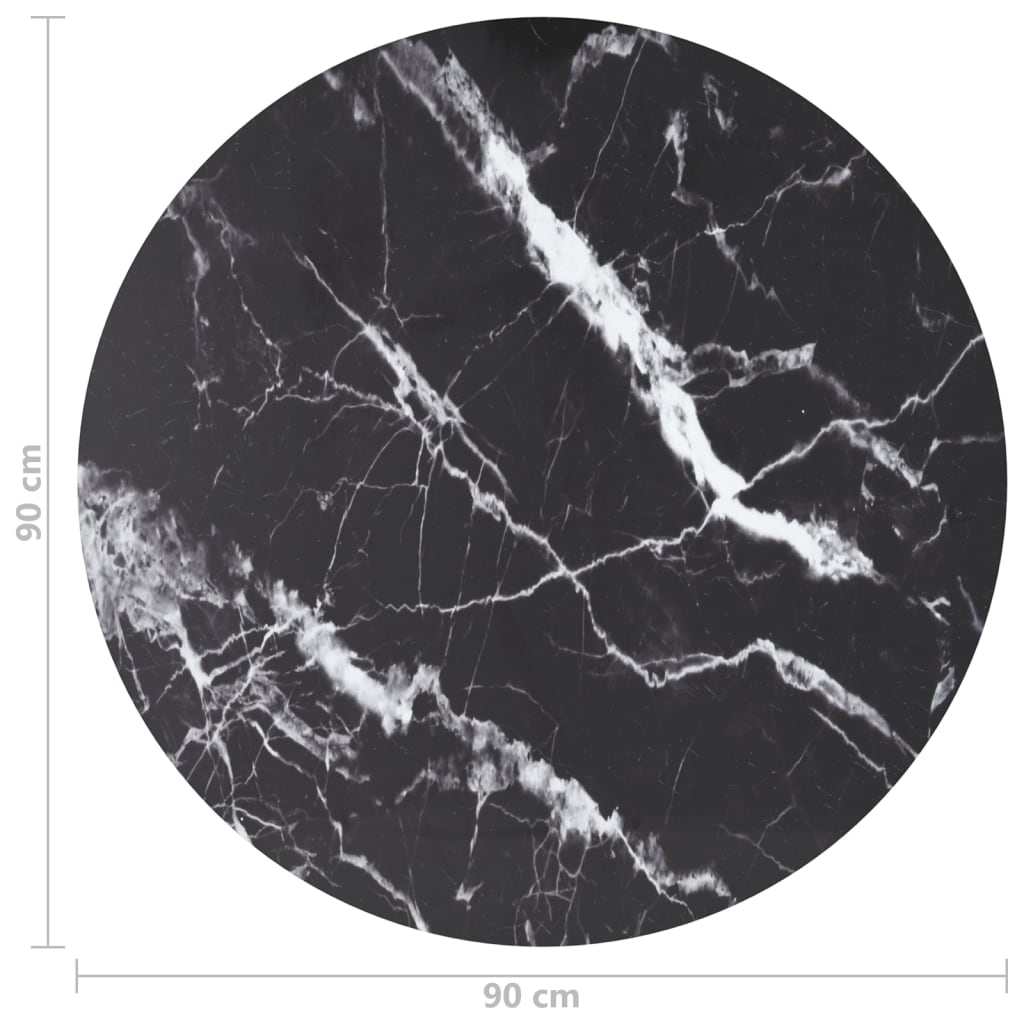 Dessus de table noir Ø90x1 cm verre trempé avec design marbre - XIOS