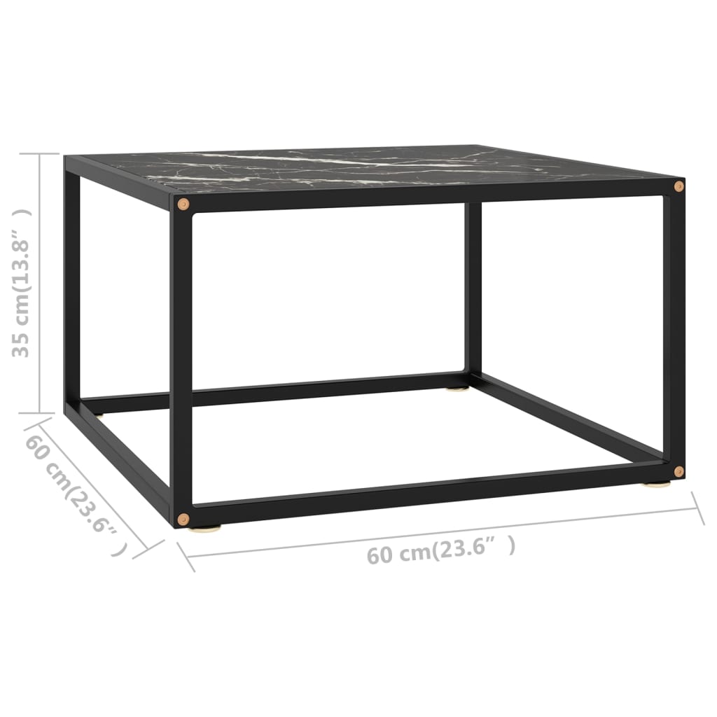Table basse Noir avec verre marbre noir 60x60x35 cm - XIOS