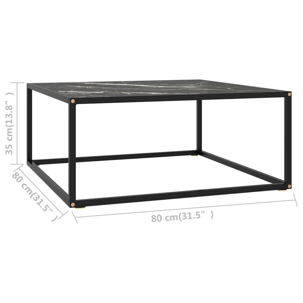 Table basse Noir avec verre marbre noir 80x80x35 cm - XIOS
