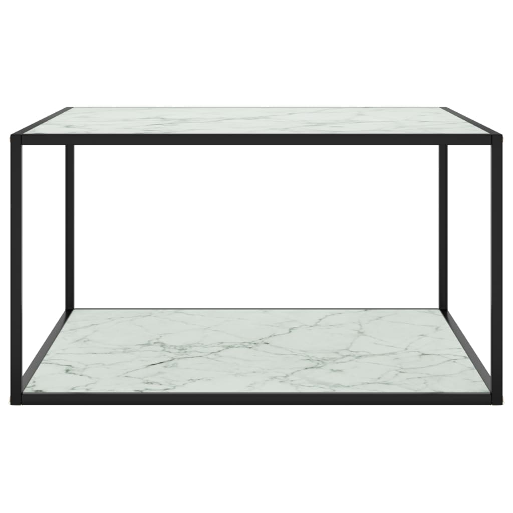 Table basse Noir avec verre marbre blanc 90x90x50 cm - XIOS