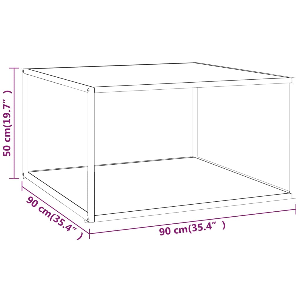 Table basse Noir avec verre marbre blanc 90x90x50 cm - XIOS