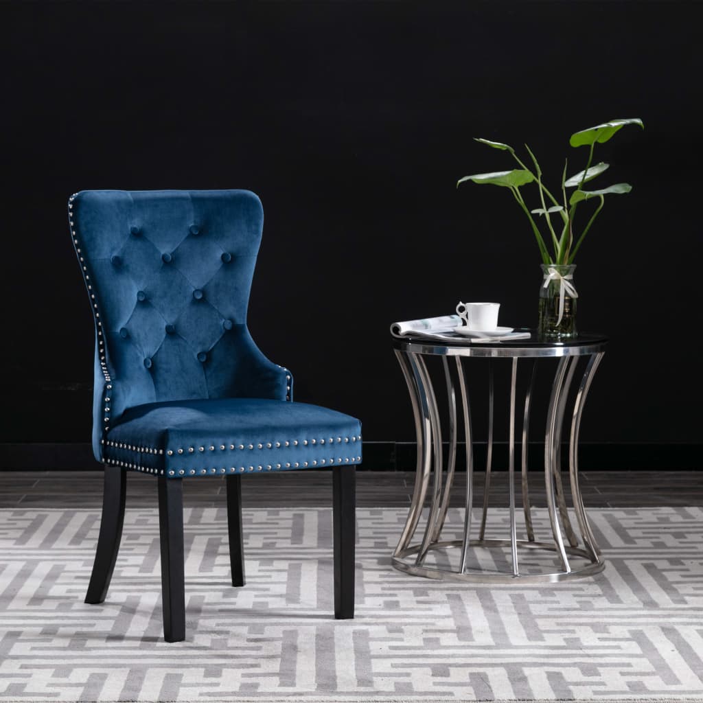 Chaises à manger lot de 4 bleu velours