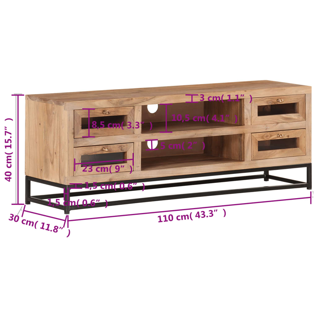 Meuble TV 110x30x40 cm Bois d'acacia massif Meubles TV vidaXL   