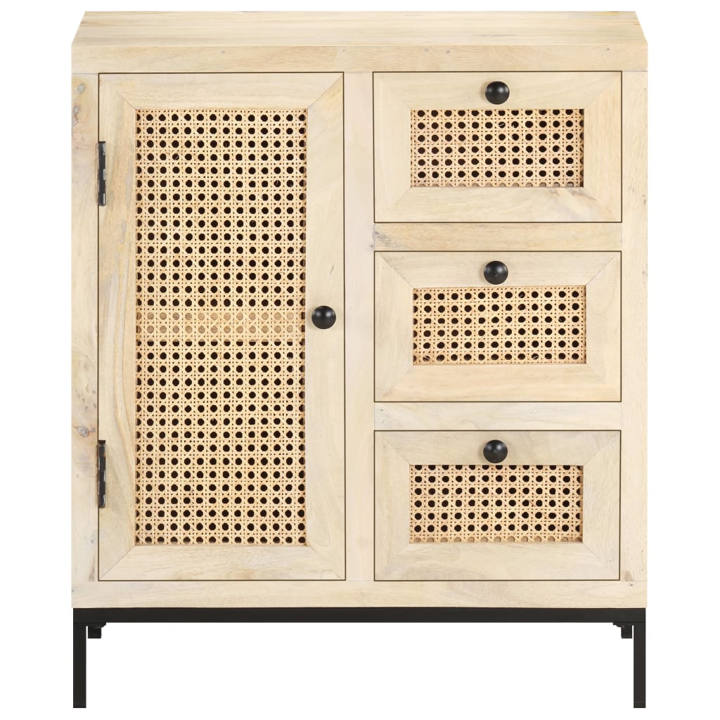Buffet 60x35x70 cm Bois de manguier massif et canne naturelle - XIOS