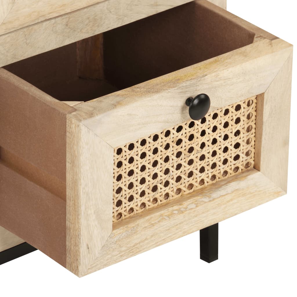 Buffet 60x35x70 cm Bois de manguier massif et canne naturelle - XIOS