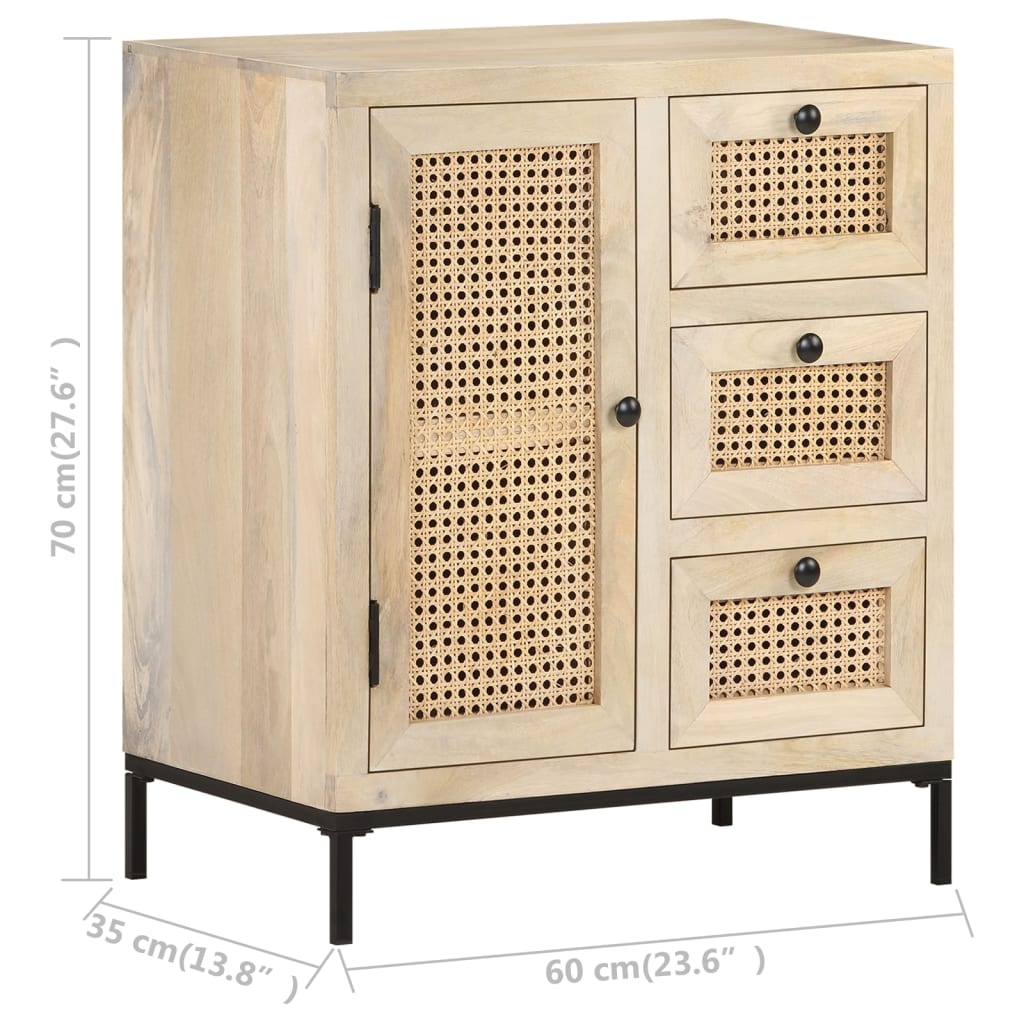 Buffet 60x35x70 cm Bois de manguier massif et canne naturelle - XIOS