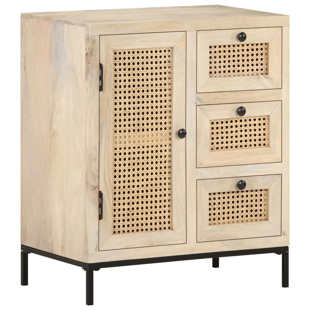 Buffet 60x35x70 cm Bois de manguier massif et canne naturelle - XIOS
