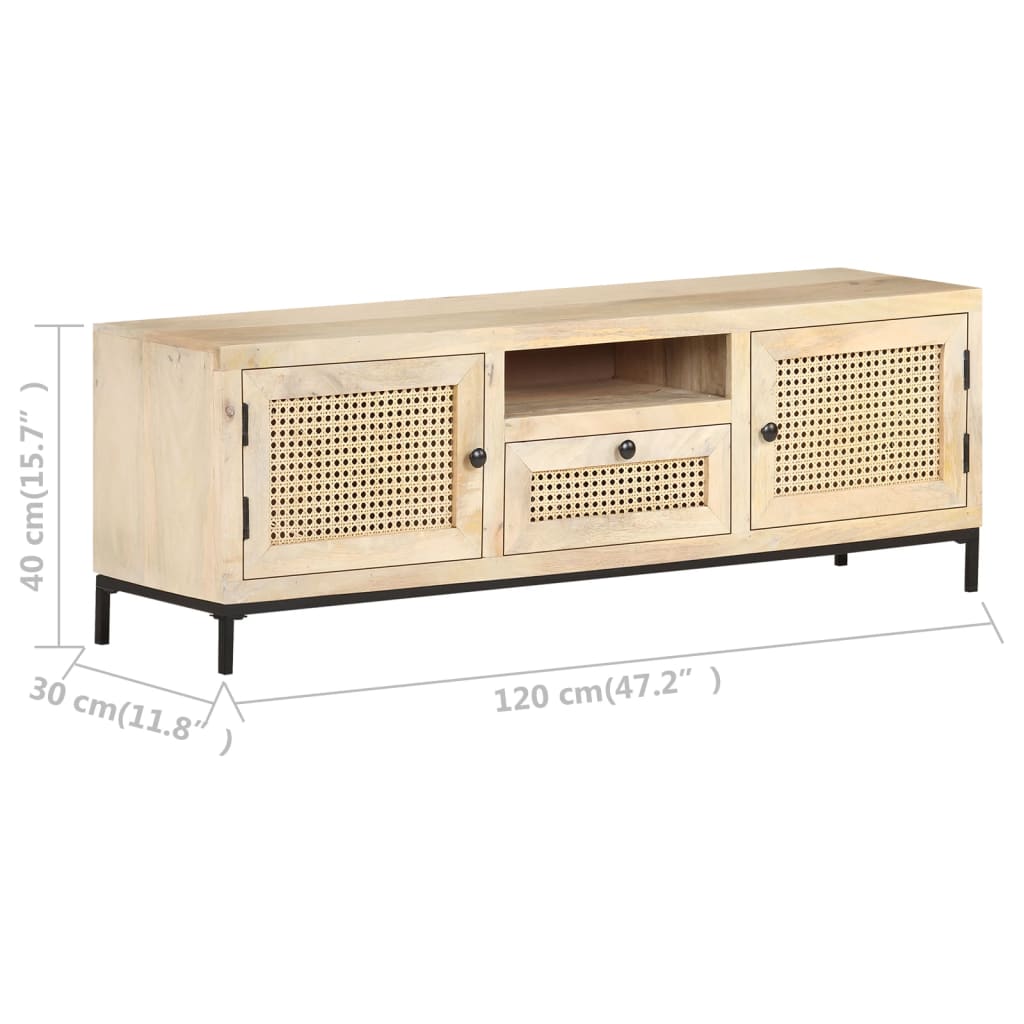 Meuble TV 120x30x40 cm Bois de manguier et canne naturelle Meubles TV vidaXL   