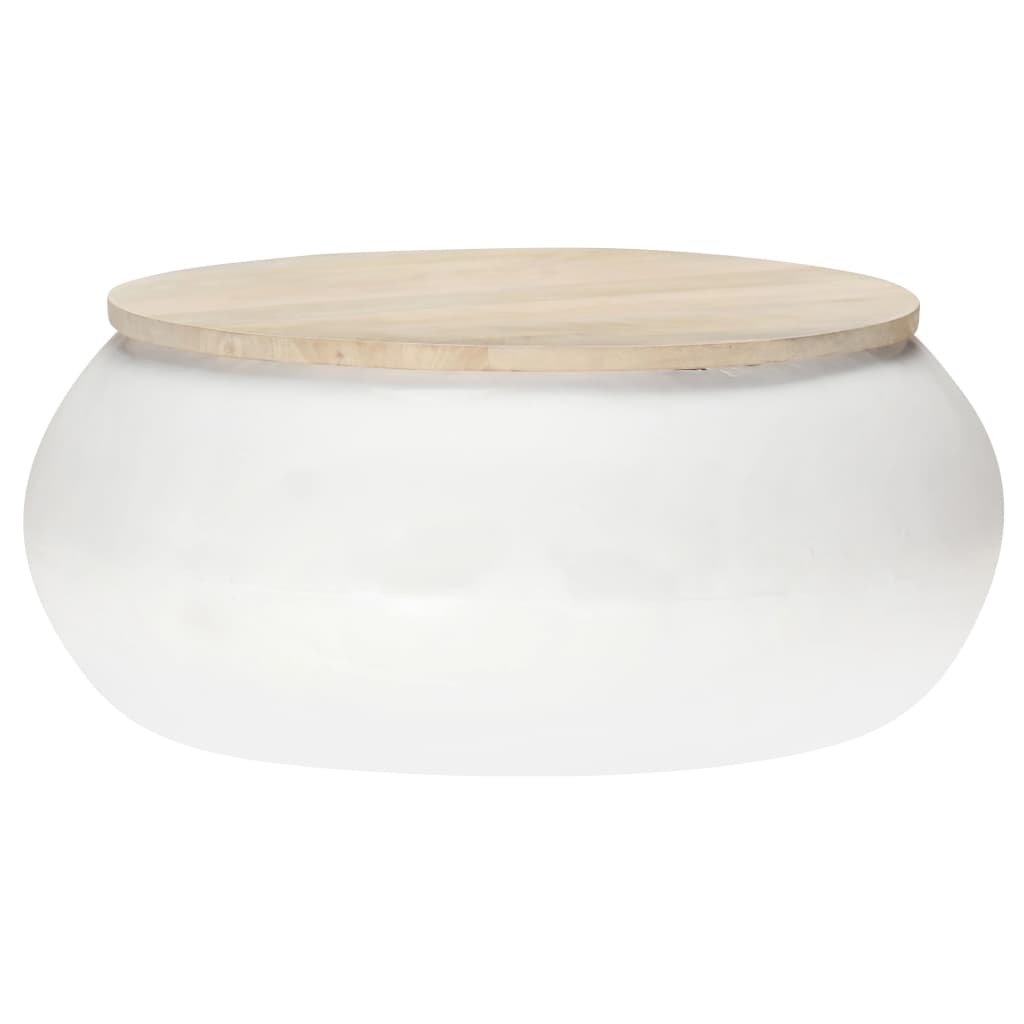 Table basse Blanc 68x68x30 cm Bois de manguier solide - XIOS