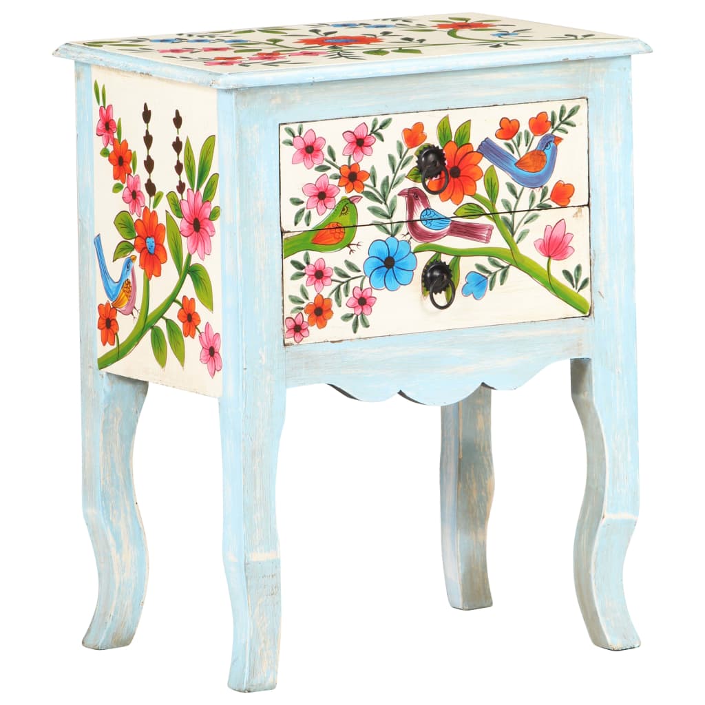 Table de chevet peinte à la main 40x30x50 cm Bois de manguier - XIOS