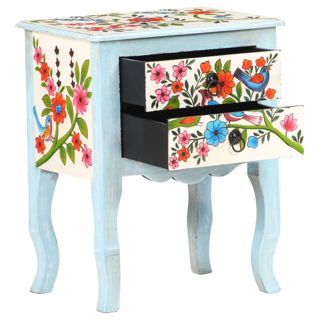 Table de chevet peinte à la main 40x30x50 cm Bois de manguier - XIOS