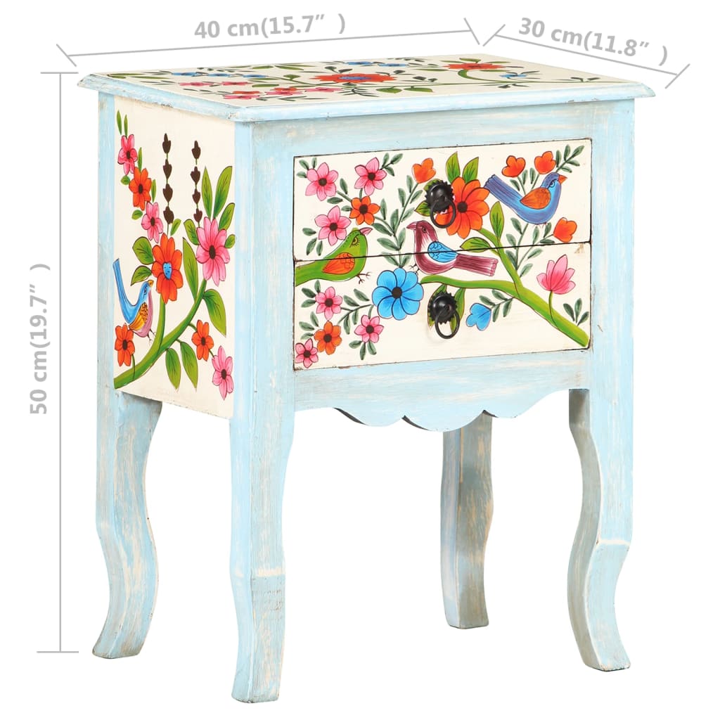 Table de chevet peinte à la main 40x30x50 cm Bois de manguier - XIOS