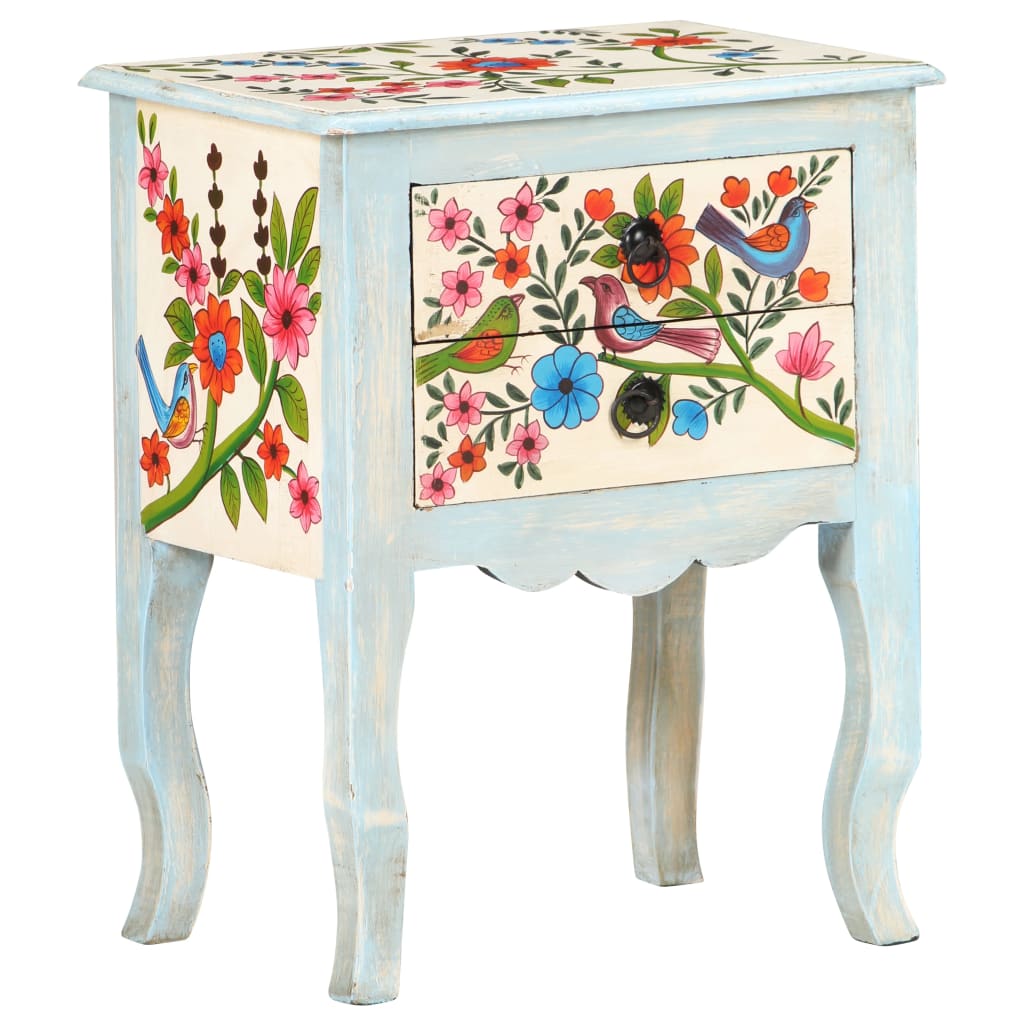 Table de chevet peinte à la main 40x30x50 cm Bois de manguier - XIOS