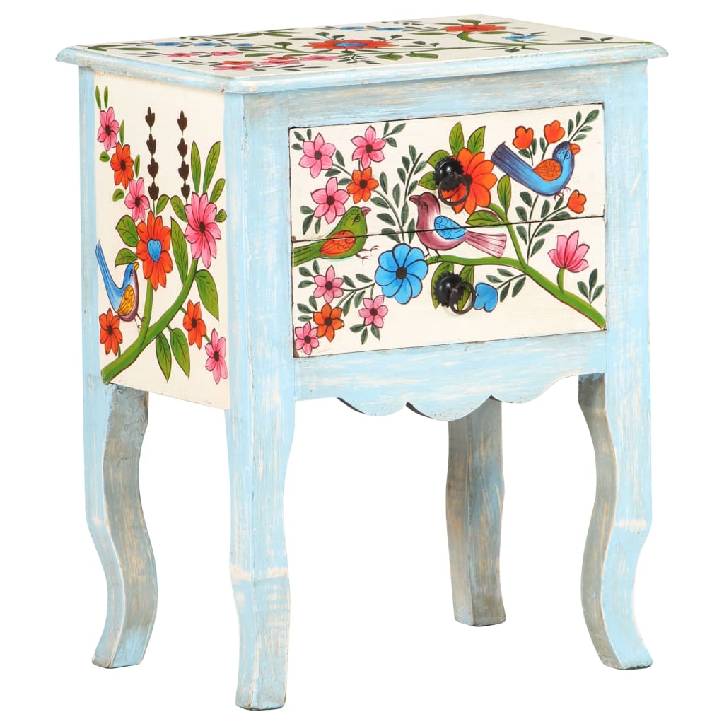 Table de chevet peinte à la main 40x30x50 cm Bois de manguier - XIOS