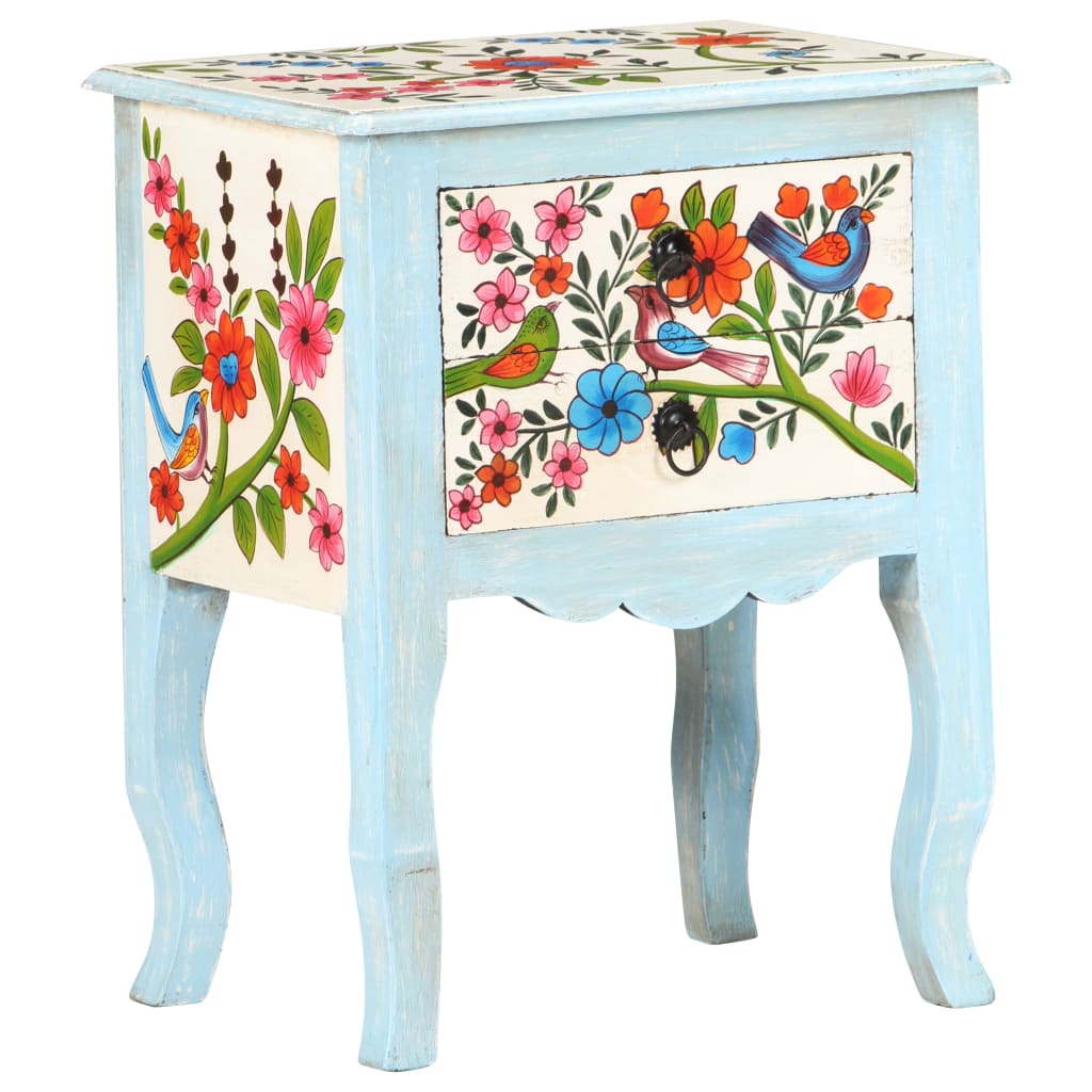Table de chevet peinte à la main 40x30x50 cm Bois de manguier - XIOS