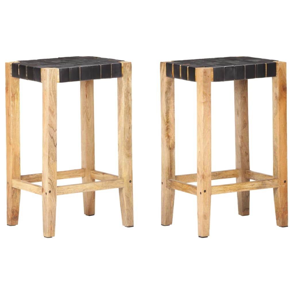 Tabourets de bar lot de 2 noir cuir véritable 75 cm - XIOS