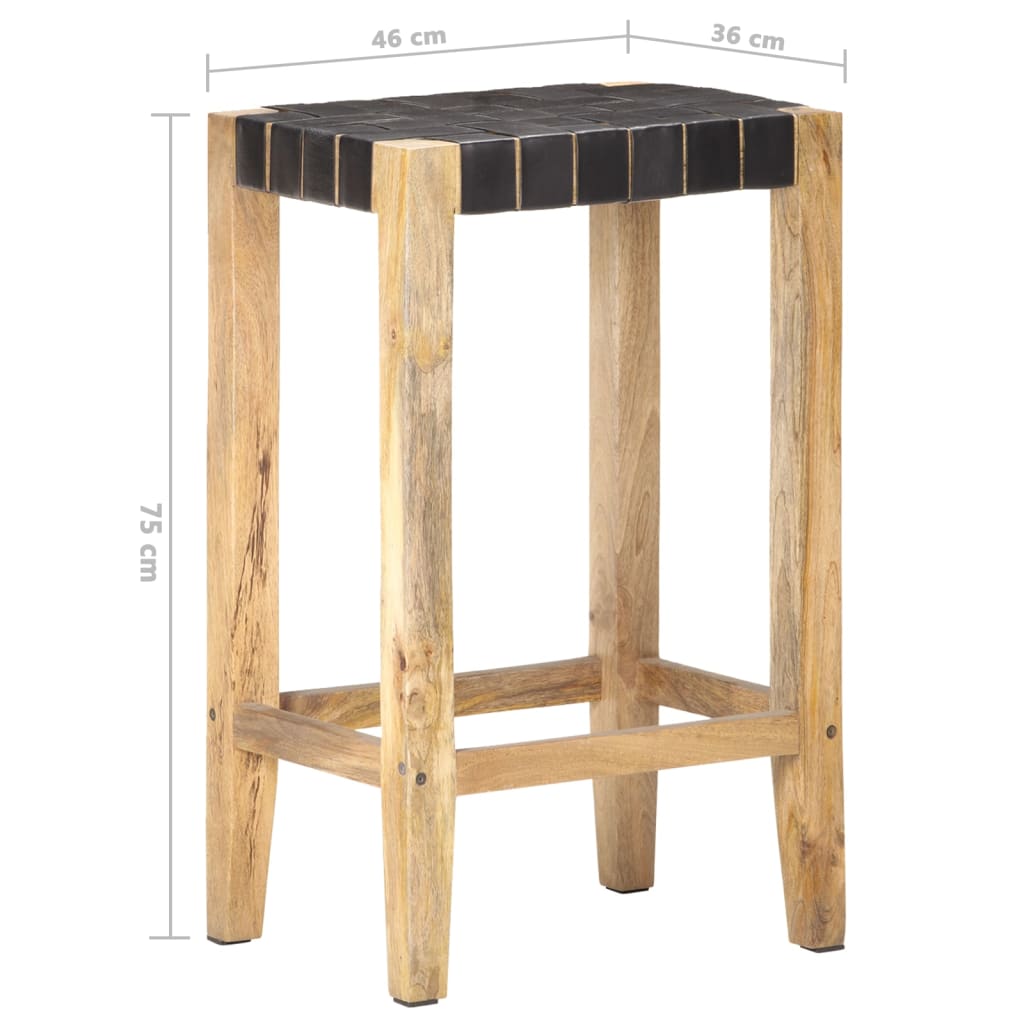 Tabourets de bar lot de 2 noir cuir véritable 75 cm - XIOS