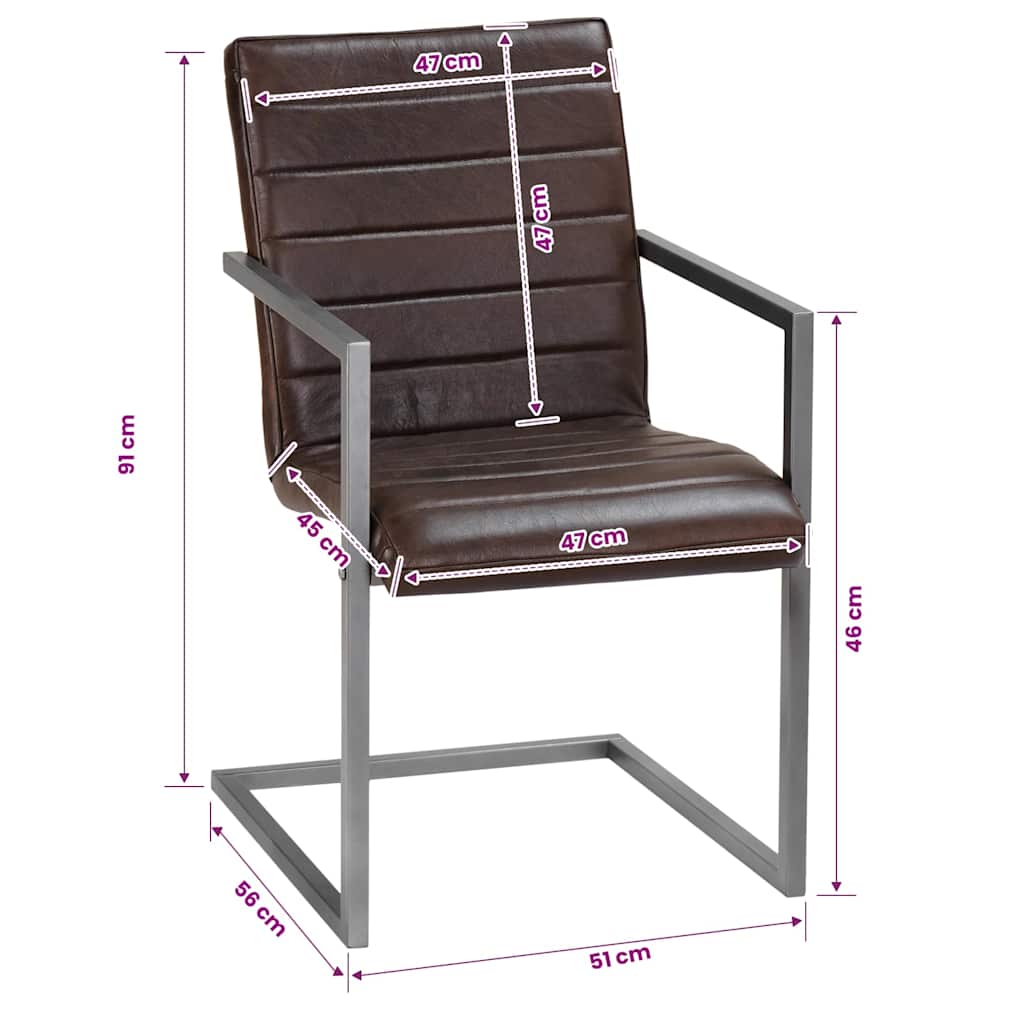 Chaises à manger cantilever lot de 2 marron cuir véritable