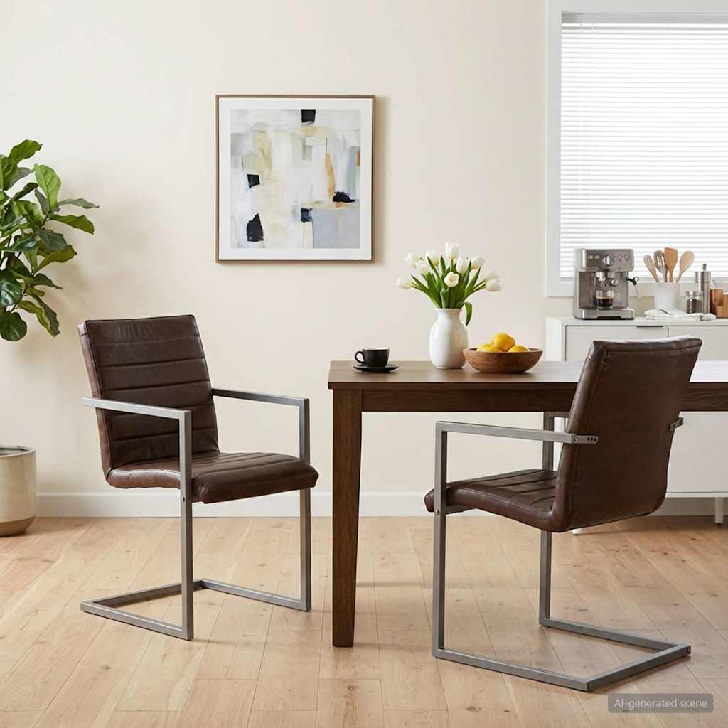 Chaises à manger cantilever lot de 2 marron cuir véritable