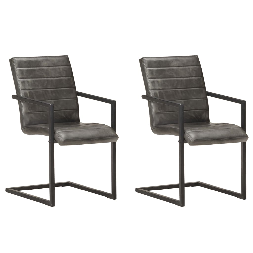 Chaises à manger cantilever lot de 2 gris cuir véritable - XIOS