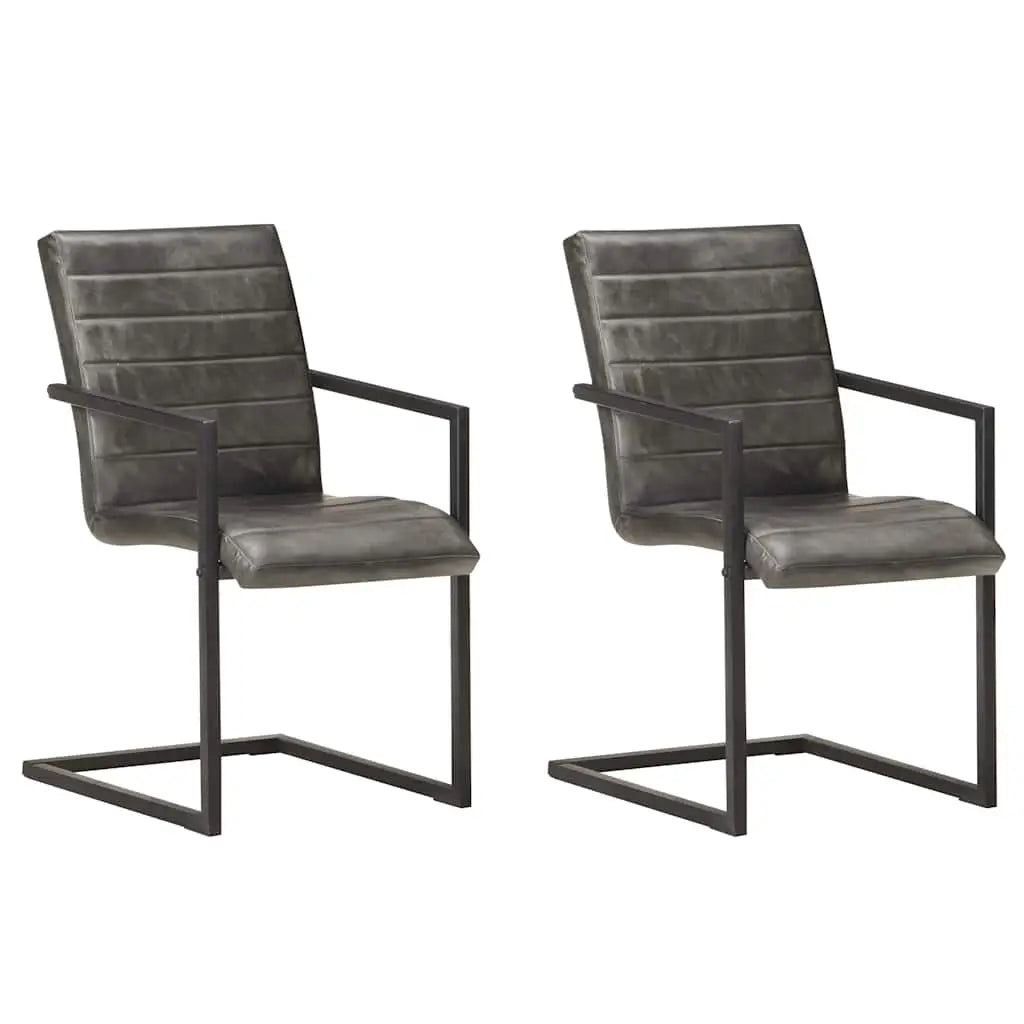 Chaises à manger cantilever lot de 2 gris cuir véritable - XIOS