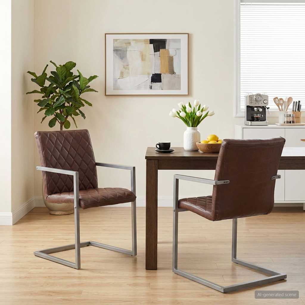 Chaises à manger cantilever lot de 2 marron cuir véritable